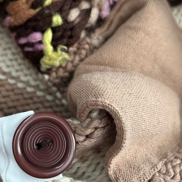 ANTHROPOLOGIE SPARROW Hopi Basket Cardigan Sweater Striped Cream Tan Size Medium - Picture 9 of 10